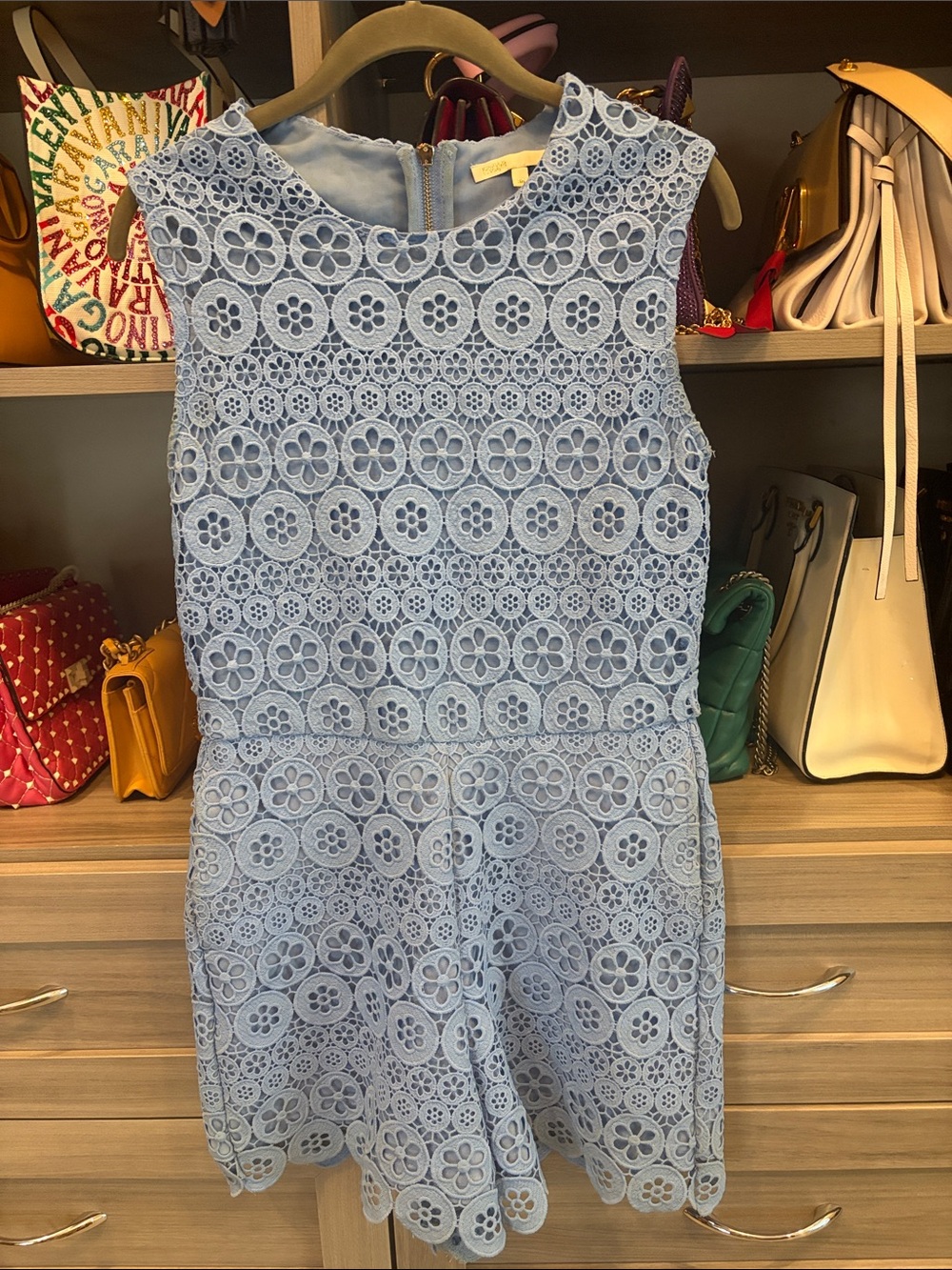 Maje Sky Blue Floral Lace Mini Playsuit